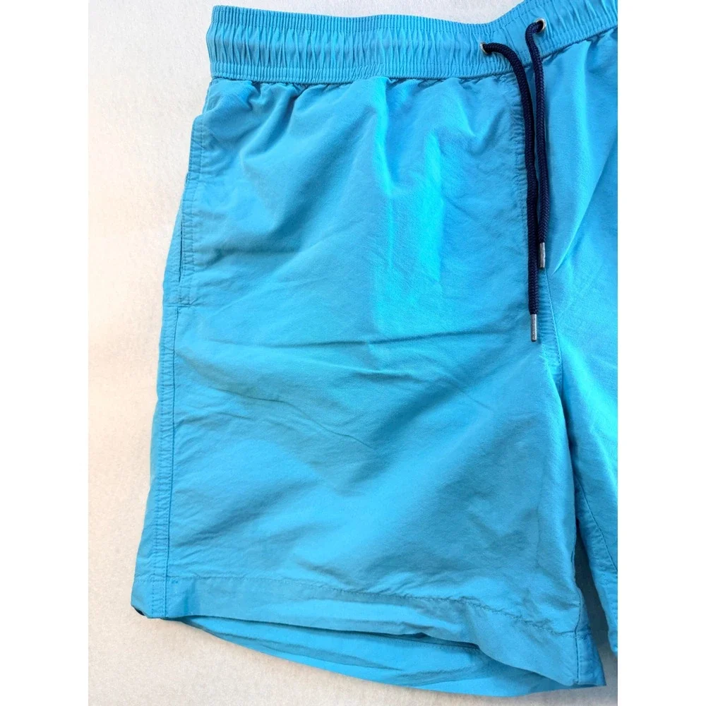 Brooks Brothers Mens Light Blue Swim Trunks Elastic Waist Drawstring 6in Inseam